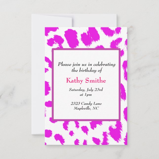 Pink Leopard Pattern Birthday Invitation (Front)