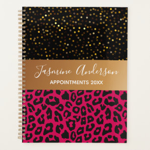 pink Leopard pattern black Gold Glitter 2024  Planner