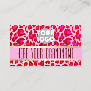 Pink Leopard Pattern Custom Logo Photo Open Hours Business Card