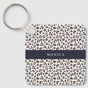 Pink Leopard pattern custom name Keychain
