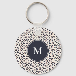 Pink Leopard pattern monogram Keychain