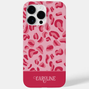 Pink Leopard Pattern Viva Magenta with Name Custom Case-Mate iPhone 14 Pro Max Case