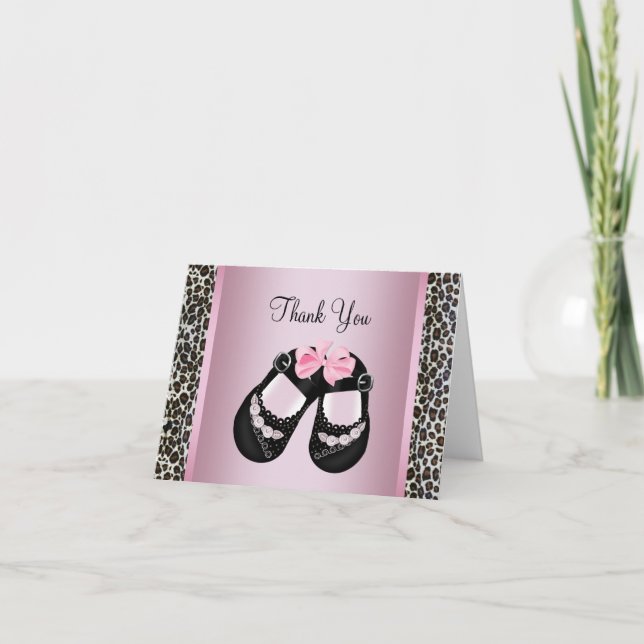 Pink Leopard Pink Black Baby Girl Shower Thank You (Front)