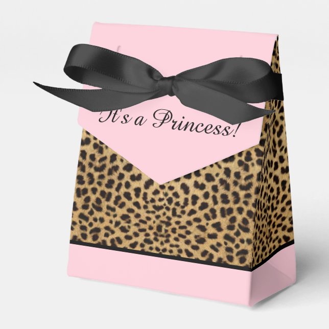 Pink Leopard Princess Baby Shower Favor Box (Front Side)