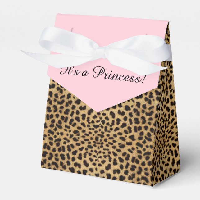 Pink Leopard Princess Baby Shower Favor Box (Front Side)