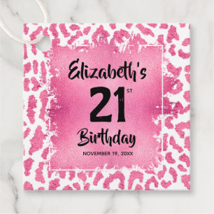 Pink Leopard Print 21st Birthday Personalized Favour Tags