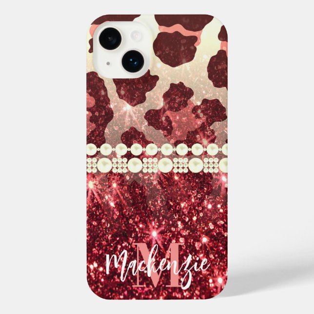 Pink Leopard Print and Glitter iPhone Case (Back)