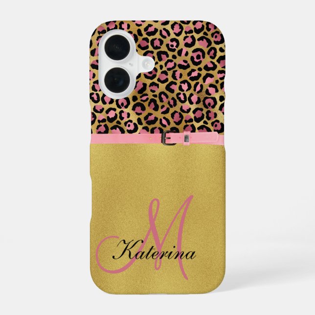 Pink Leopard Print and Gold Foil iPhone Case (Back)