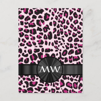 Pink leopard print and monogram postcard