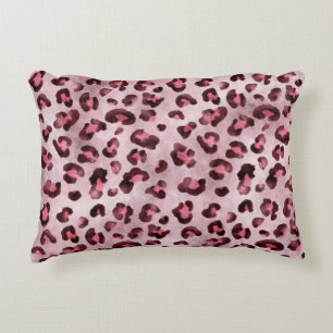 Pink Leopard Print Artistic Wild Cat Fur Texture Accent Pillow