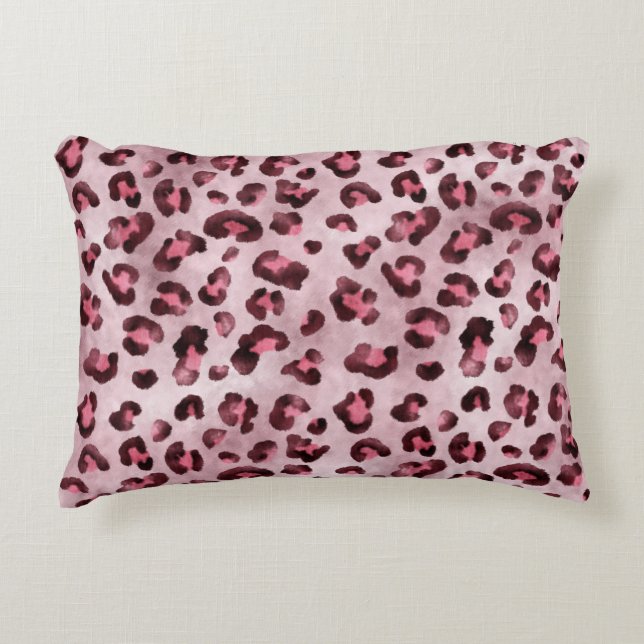 Pink Leopard Print Artistic Wild Cat Fur Texture Accent Pillow (Front)