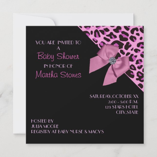 Pink Leopard Print Baby Shower Invitation (Front)