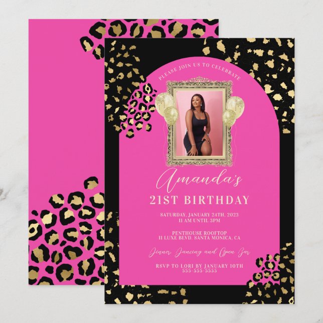 Pink Leopard Print Birthday Invitation (Front/Back)