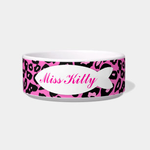 Pink Leopard Print Custom Fishy Kitty Bowl