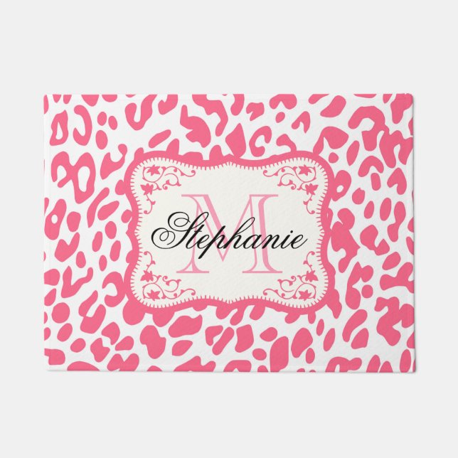 Pink Leopard Print Doormat (Front)