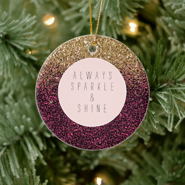 Pink Leopard Print Gold Glitz Ceramic Ornament (Tree)