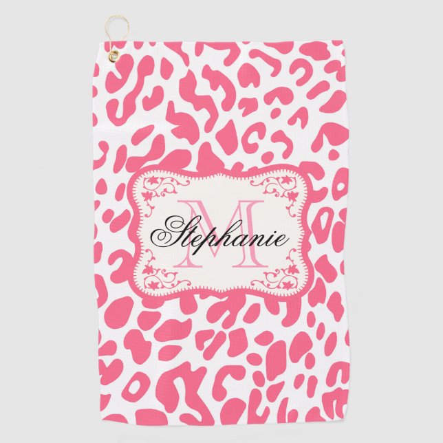 Pink Leopard Print Golf Towel (Front)
