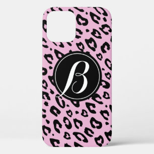 Pink leopard print iPhone 12 case with monogram