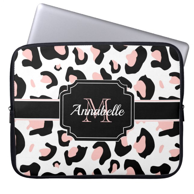 Pink Leopard Print Laptop Sleeve (Front)