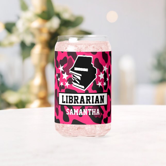 Pink Leopard Print Librarian Name  Can Glass (Insitu (Wedding))