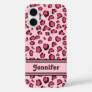 Pink Leopard Print Look-like With Custom Name iPhone 16 Case