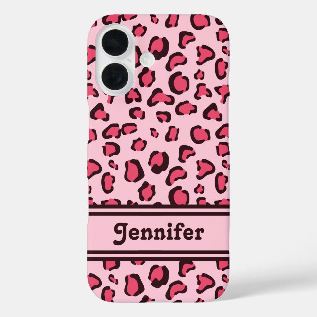 Pink Leopard Print Look-like With Custom Name Case-Mate iPhone Case (Back)