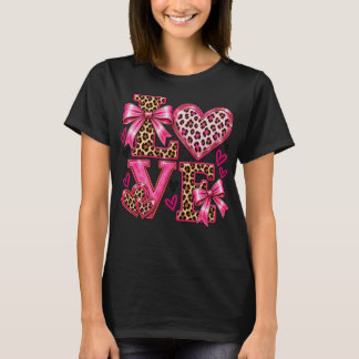 Pink Leopard Print LOVE Coquette Bow T-Shirt