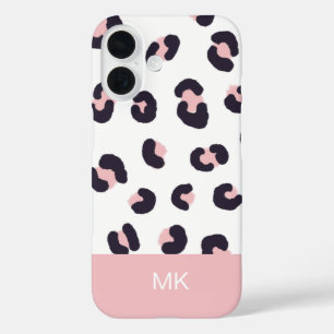 Pink Leopard Print Monogram Initial iPhone 16 Case