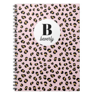 Pink Leopard Print Monogram Name Notebook