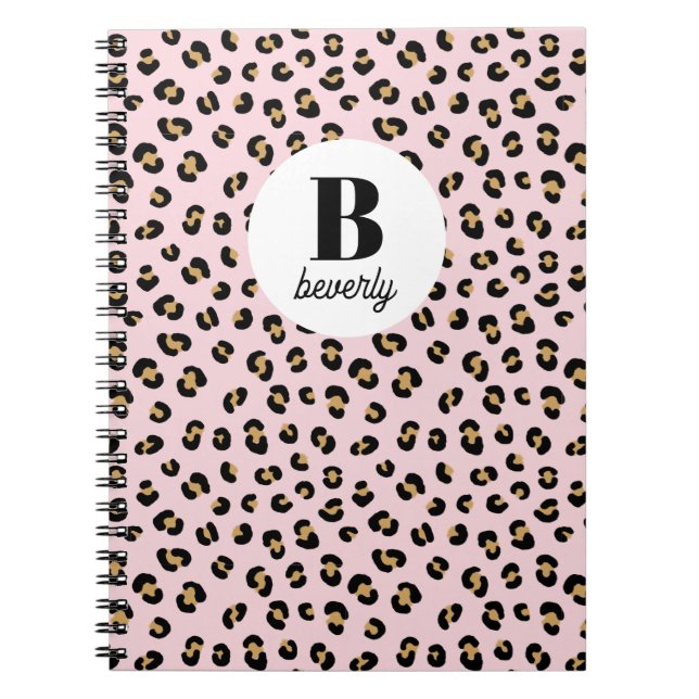 Pink Leopard Print Monogram Name Notebook (Front)