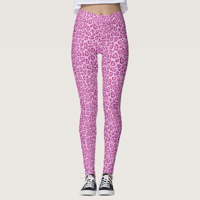 Pink leopard print pattern  leggings (Front)