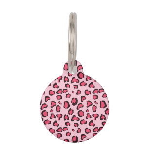 Pink Leopard Print Pattern With Custom Info Pet Tag