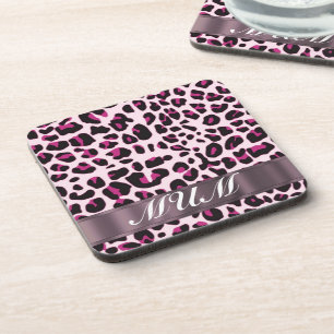Pink leopard print personalized mothers coaster