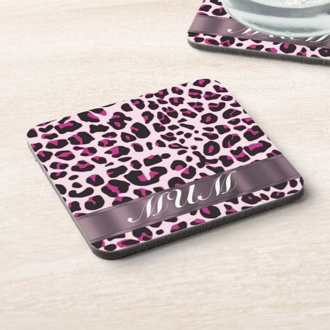 Pink leopard print personalized mothers coaster (Left Side)