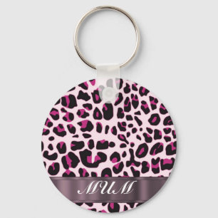 Pink leopard print personalized mothers keychain
