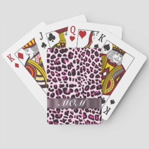 Pink leopard print personalized mothers playing cards