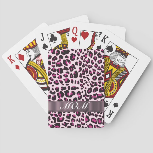 Pink leopard print personalized mothers playing cards (Back)