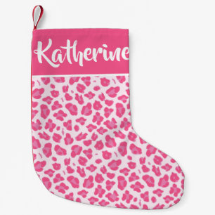 Pink Leopard Print - Personalized Small Christmas Stocking