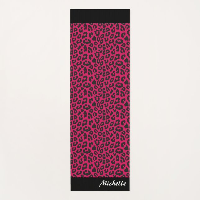 pink Leopard Print Personalized  Yoga Mat (Front)