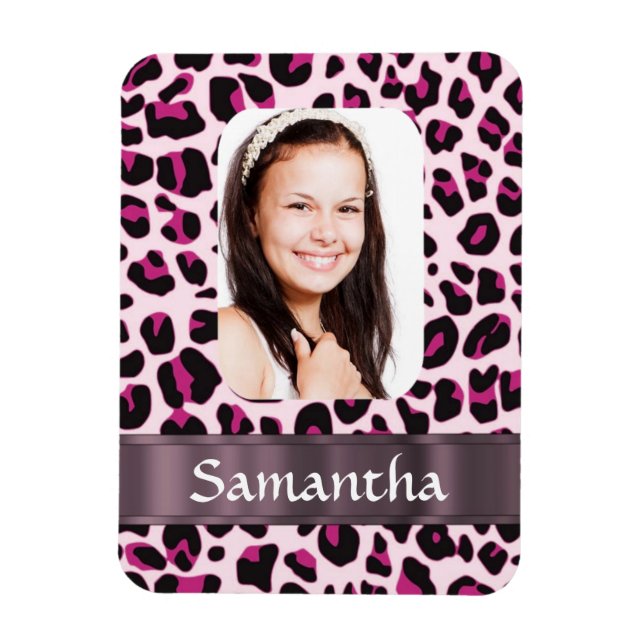 Pink leopard print photo template magnet (Vertical)