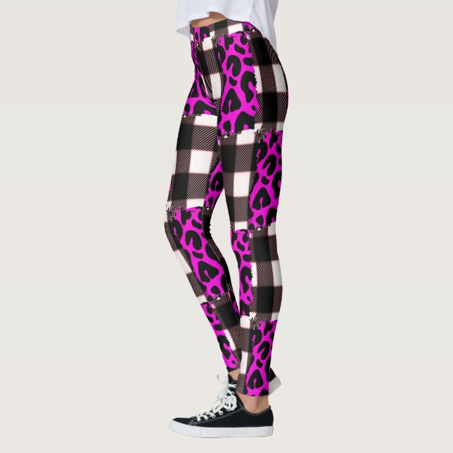 Pink leopard print plaid All-Over-Print Leggings (Left)