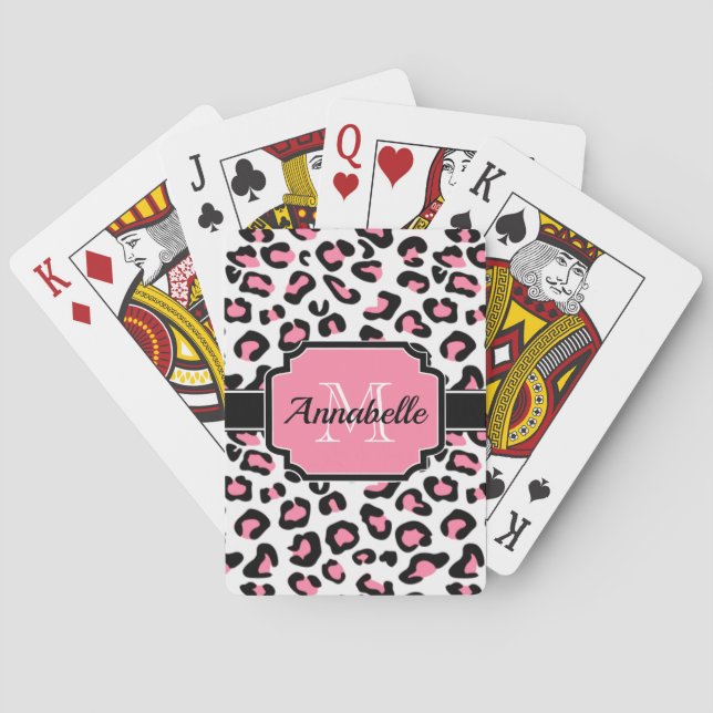 Pink Leopard Print Playing Cards (Back)