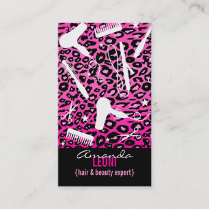 Pink Leopard Print Salon Tools (Custom) Vertical Business Card