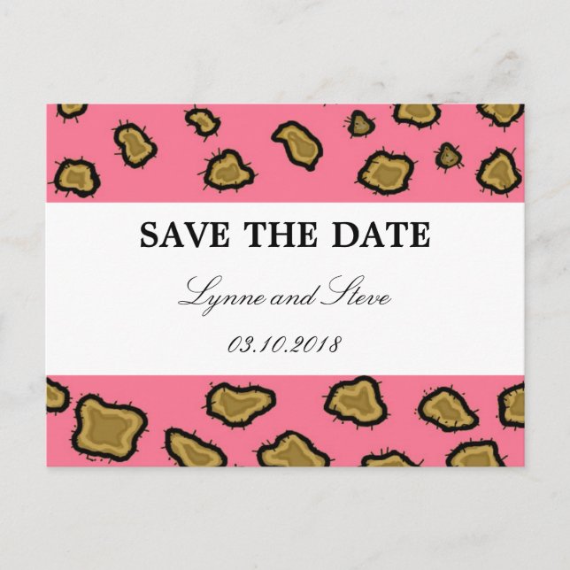 Pink Leopard Print Save the Date Announcement Postcard (Front)