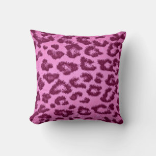 Pink Leopard Print Skin Fur Throw Pillow