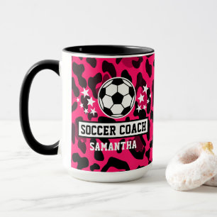 Pink Leopard Print Soccer Coach Name Mug