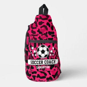Pink Leopard Print Soccer Coach Name  Sling Bag