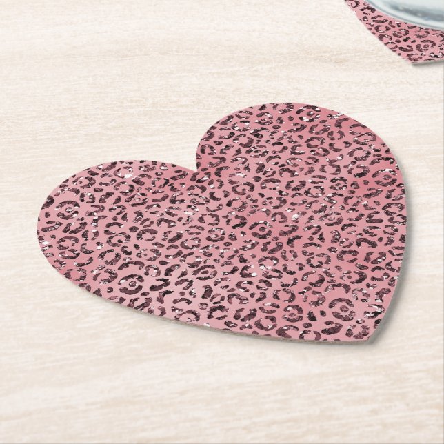 Pink leopard Print Sparkle Glitter          Paper Coaster (Angled)