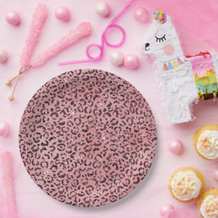 Pink leopard Print Sparkle Glitter         Paper Plate