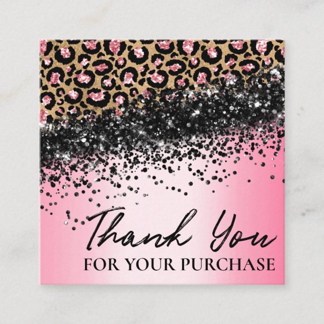 Pink Leopard Print Thank You For Your Order Square Business Card (Front)